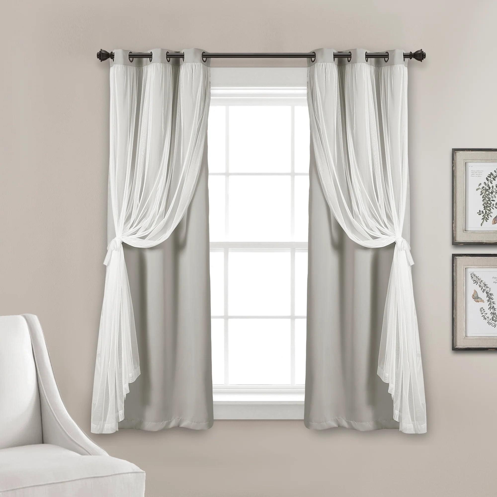 Light Gray Grommet Blackout and Sheer Curtain Panels, 38"W x 45"L