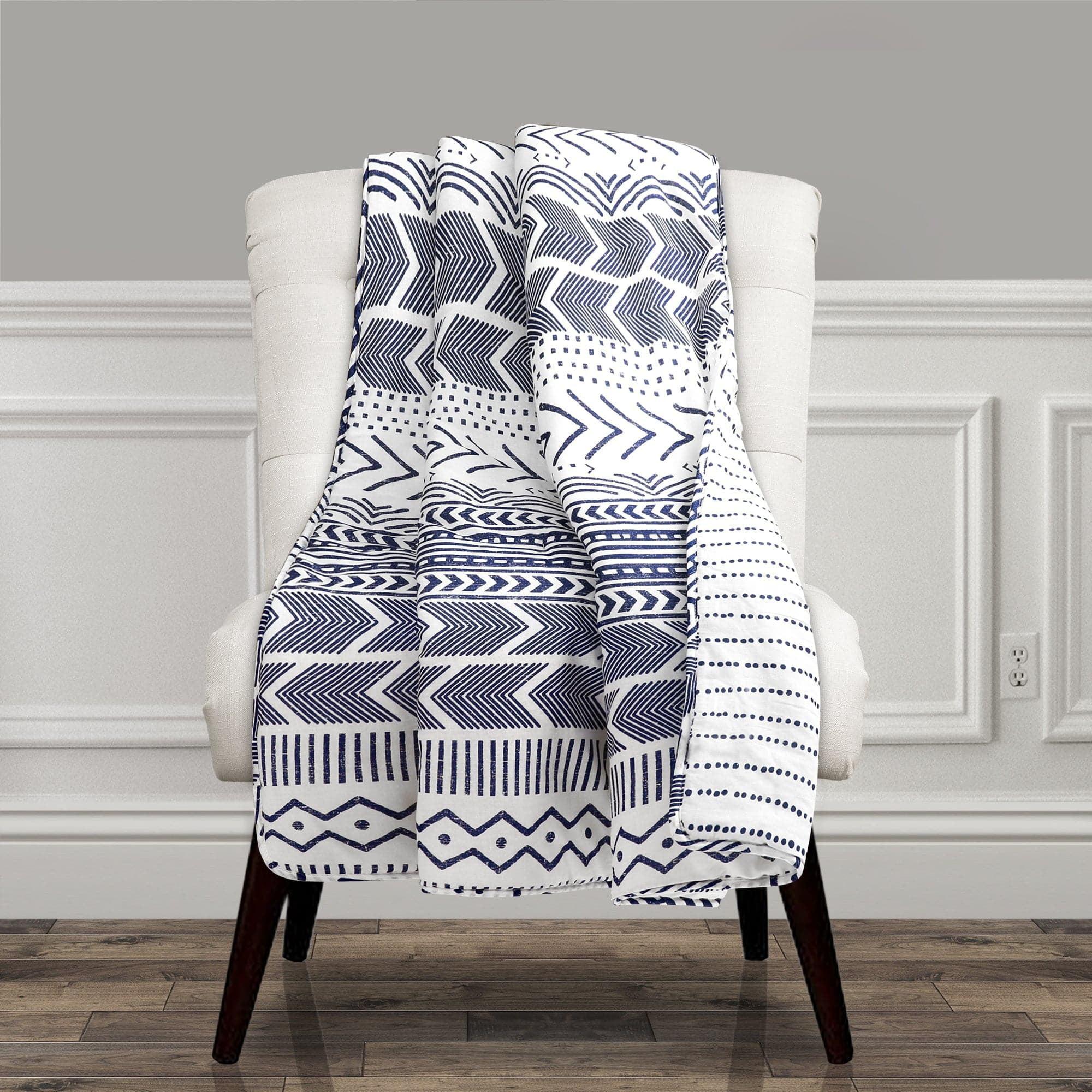 Lush Decor Hygge Geo Cotton Reversible Throw, 60x50, Navy/White, Single