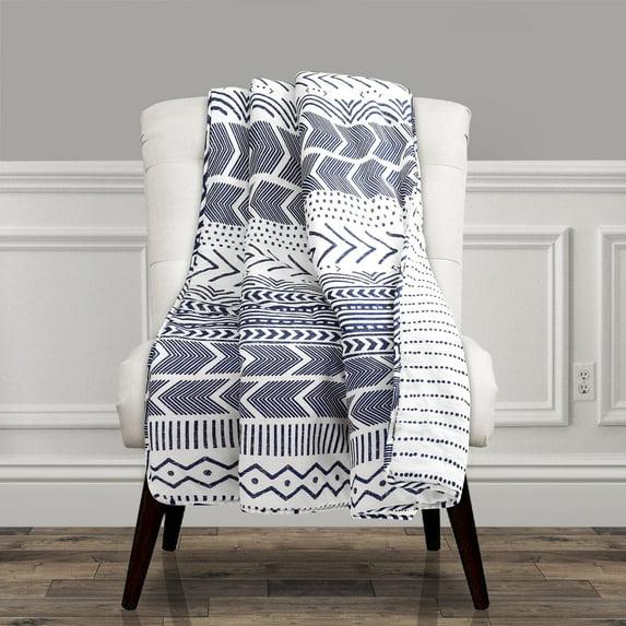 Lush Decor Hygge Geo Cotton Reversible Throw, 60x50, Navy/White, Single