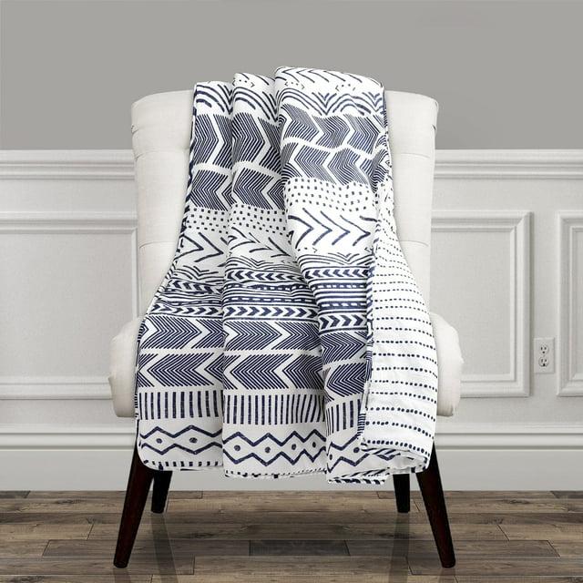 Lush Decor Hygge Geo Cotton Reversible Throw, 60x50, Navy/White, Single
