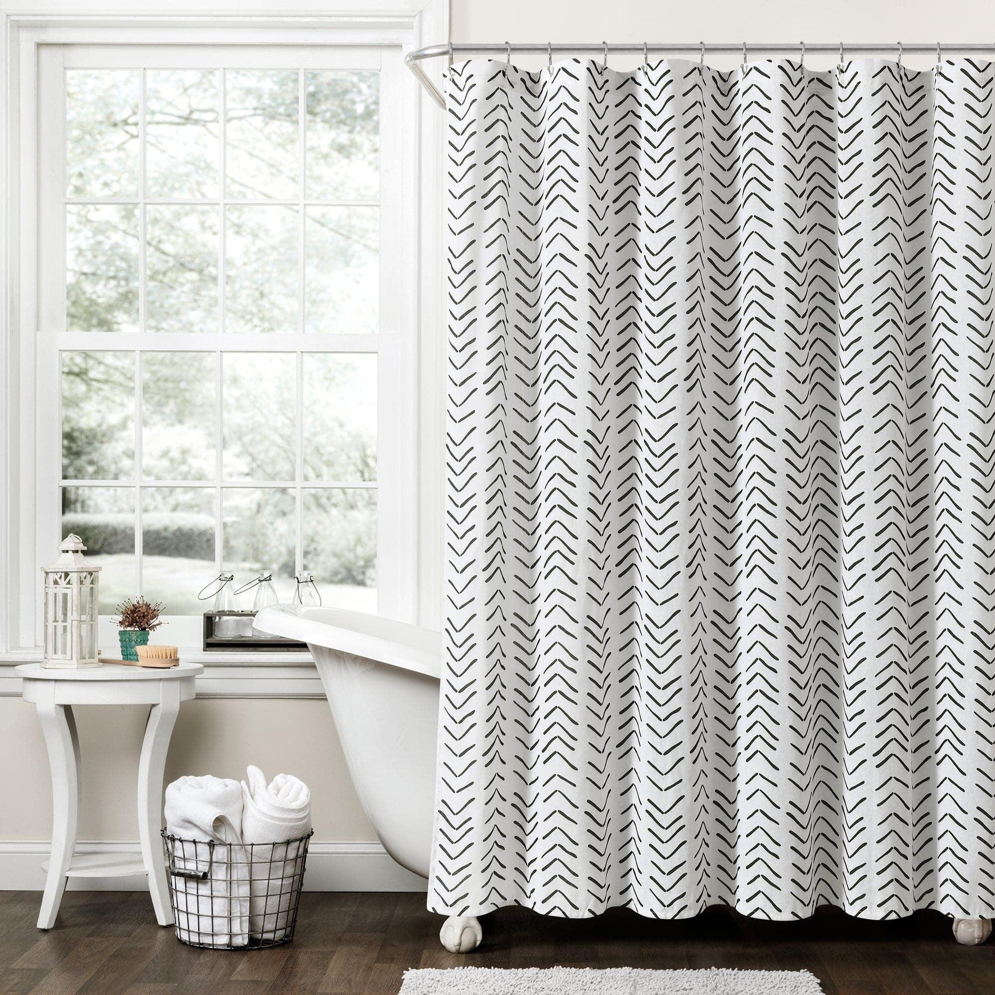 72"x72" Hygge Modern Arrow Linen Shower Curtain Black/White - Lush Décor: Polyester & Cotton Blend, Machine Washable