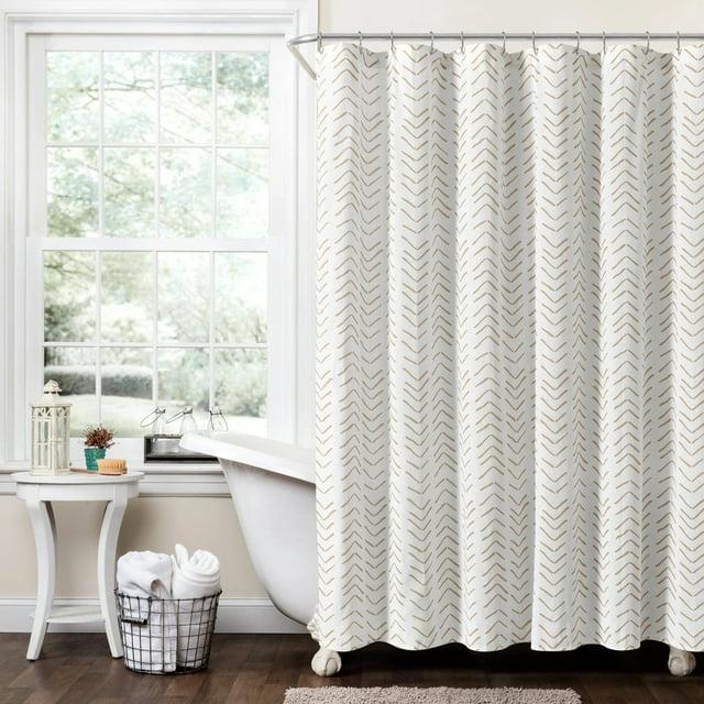 Lush Decor Hygge Modern Arrow Linen Look Shower Curtain Wheat/White Single 72X72