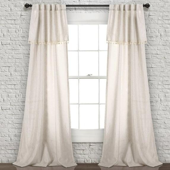 Set of 2 (84"x40") Ivy Tassel Light Filtering Window Curtain Panels Beige - Lush Décor: Linen & Polyester, Rod Pocket