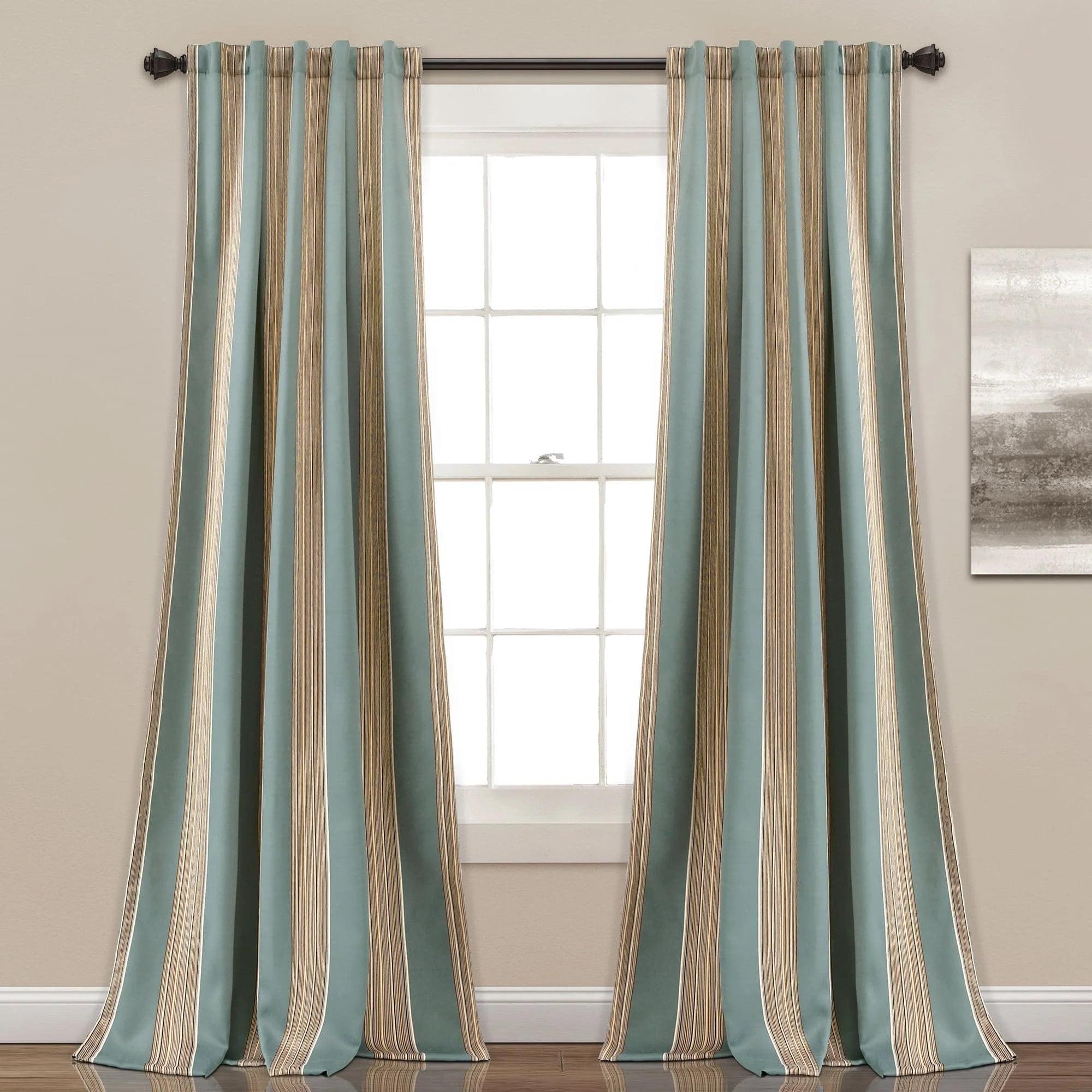 Julia Blue Polyester Blackout Striped Window Curtains