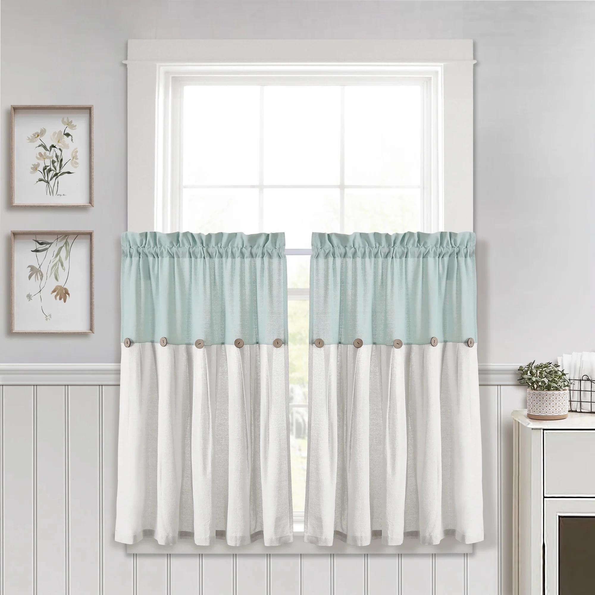 Lush Decor Linen Button Cotton Blend Tailored 29'' W Cafe Curtain (Set of 2)