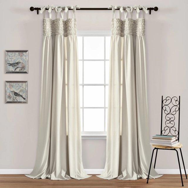 Lush Decor Lydia Ruffle 84" X 40" Solid Neutral Tie-Top Pair Window Panel