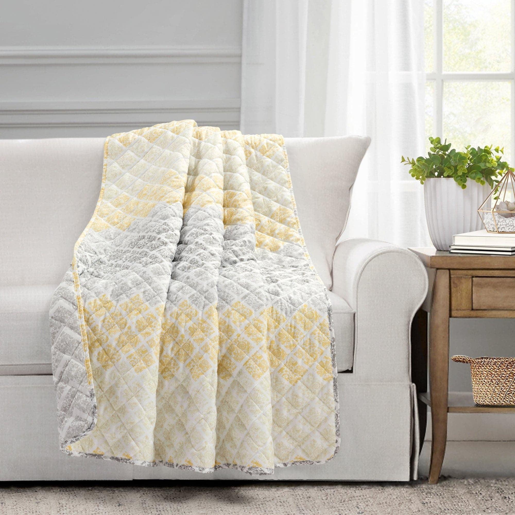 Yellow and Gray Reversible Medallion Throw Blanket