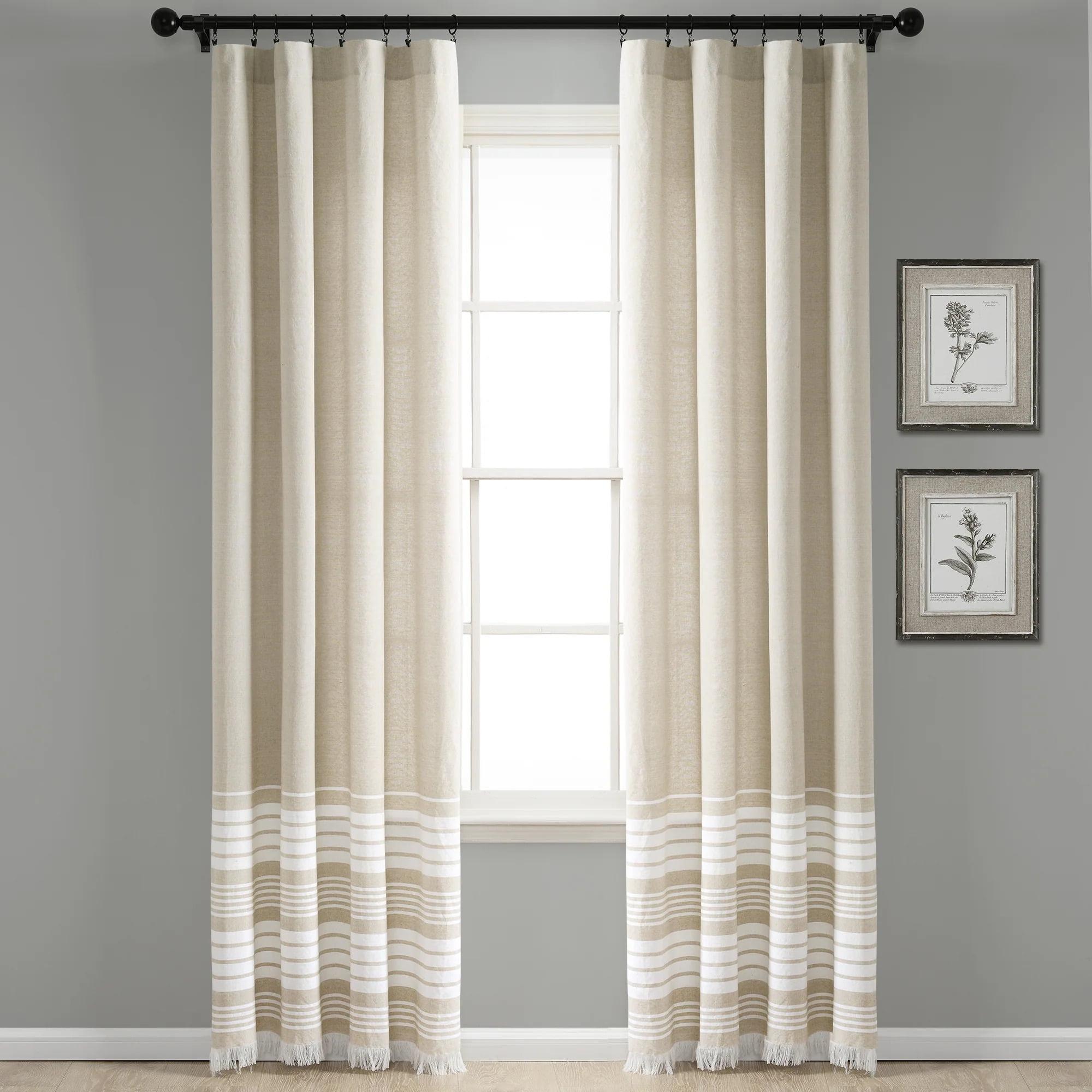 Lush Decor Nantucket Yarn Dyed Tassel Fringe Window 100% Cotton Striped Semi-Sheer Rod Pocket Curtain Panels (Set of 2)