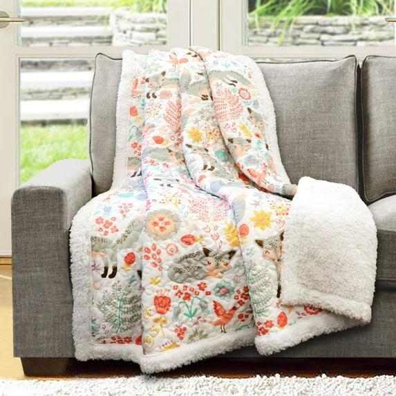50"x60" Kids' Pixie Fox Faux Shearling Throw Gray/Pink - Lush Décor: Microfiber Kids Blanket, Breathable, Low Pilling