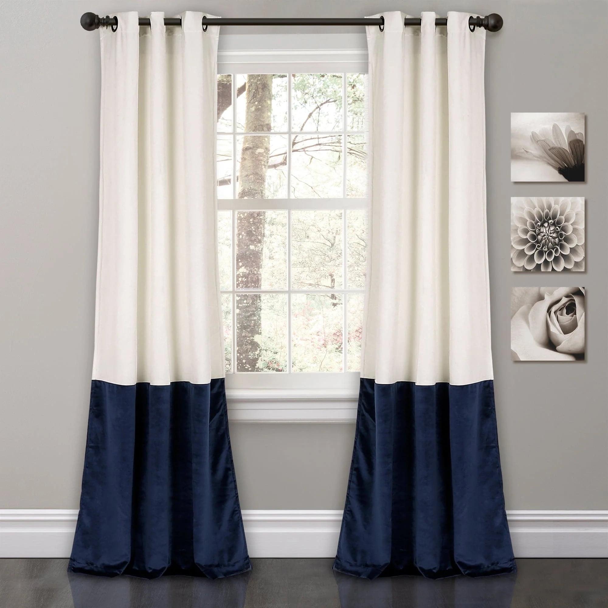 Lush Decor Prima Velvet Color Block Room Darkening 84" x 38" Solid White Metal Grommets 2-Pc Set Window Panel