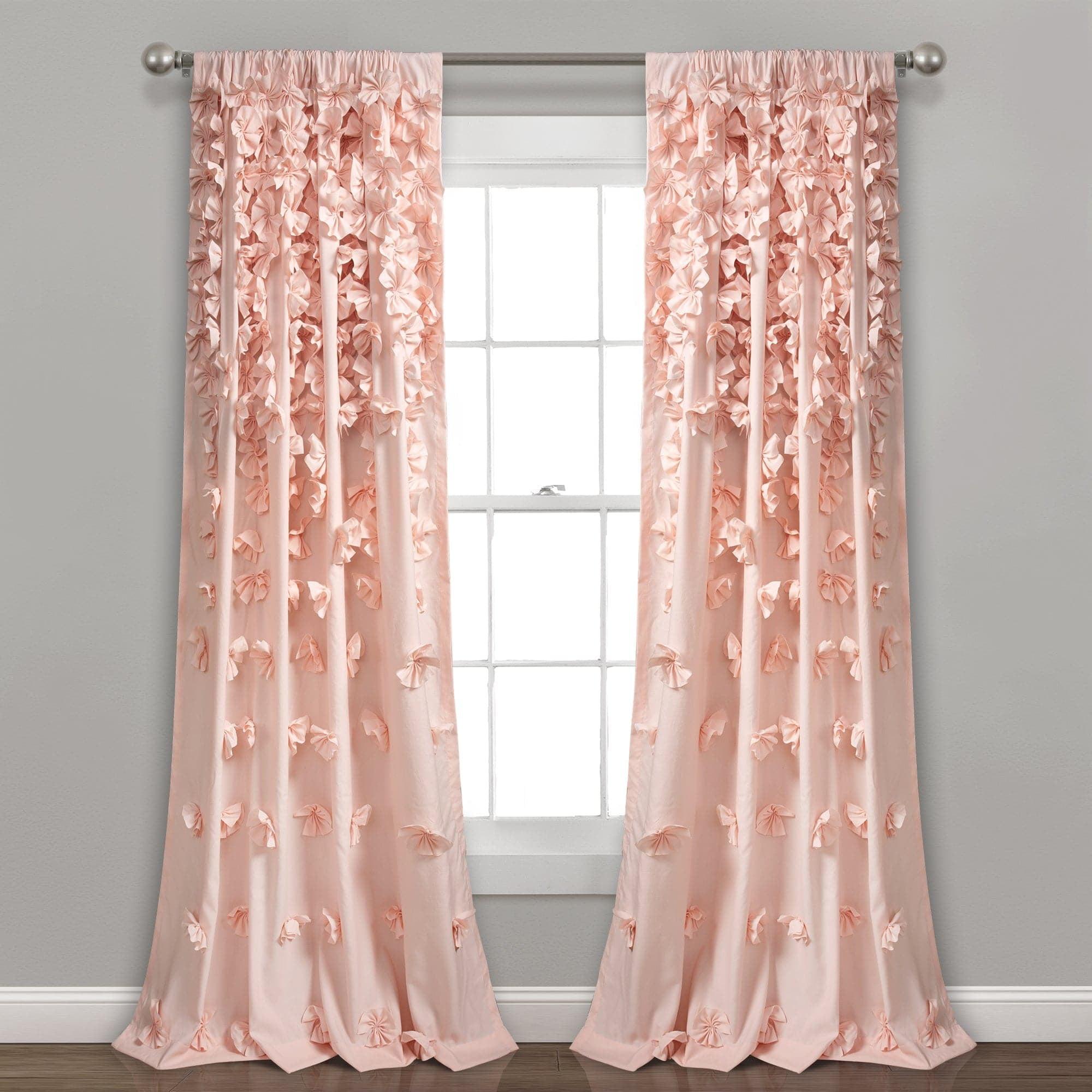 Blush Polyester Sheer Curtain Panel with Handmade Bows