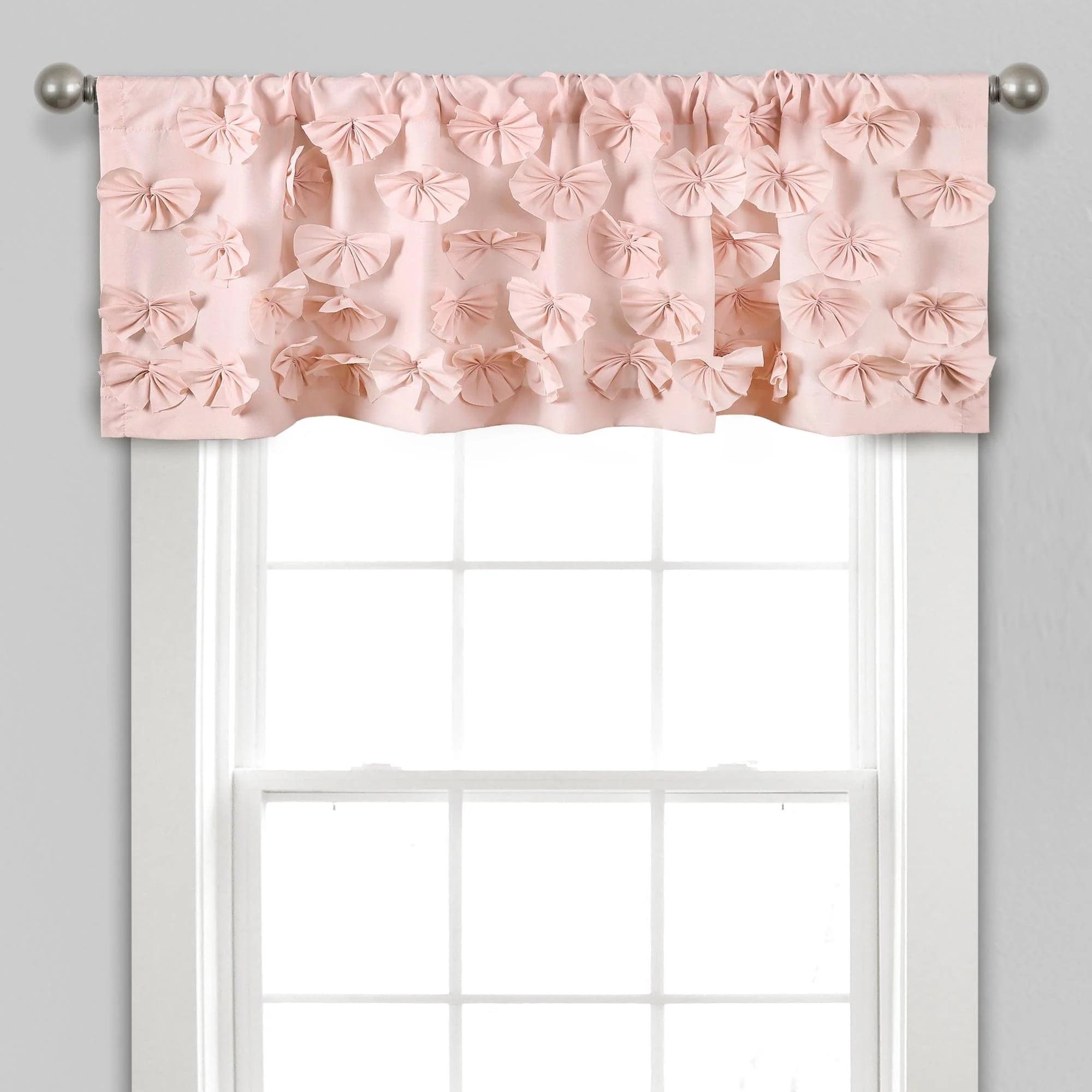 Blush Pink Ruffled Rod Pocket Valance with Handmade Bows