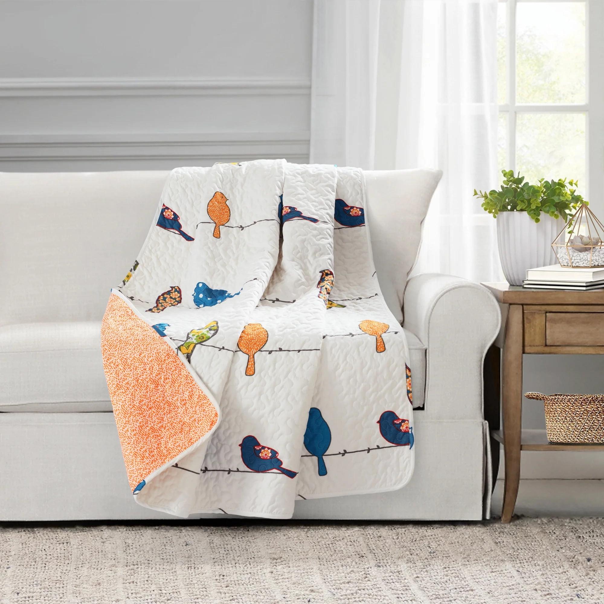 Whimsical Birds Reversible Throw Blanket 60"L x 50"W in Multicolor