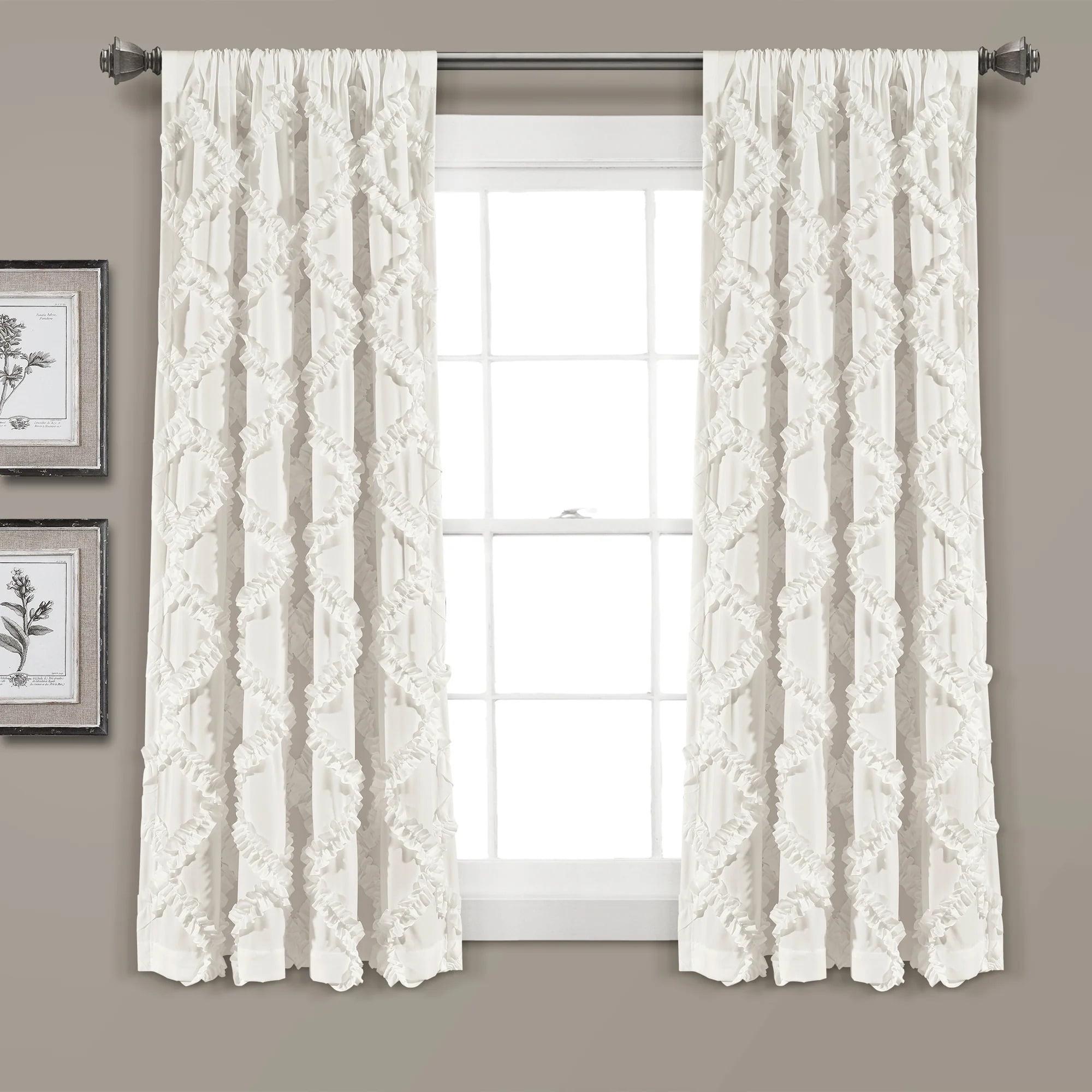Lush Decor Ruffle Diamond Geometric Semi-Sheer Thermal Indoor Single Curtain Panel (Set of 2)