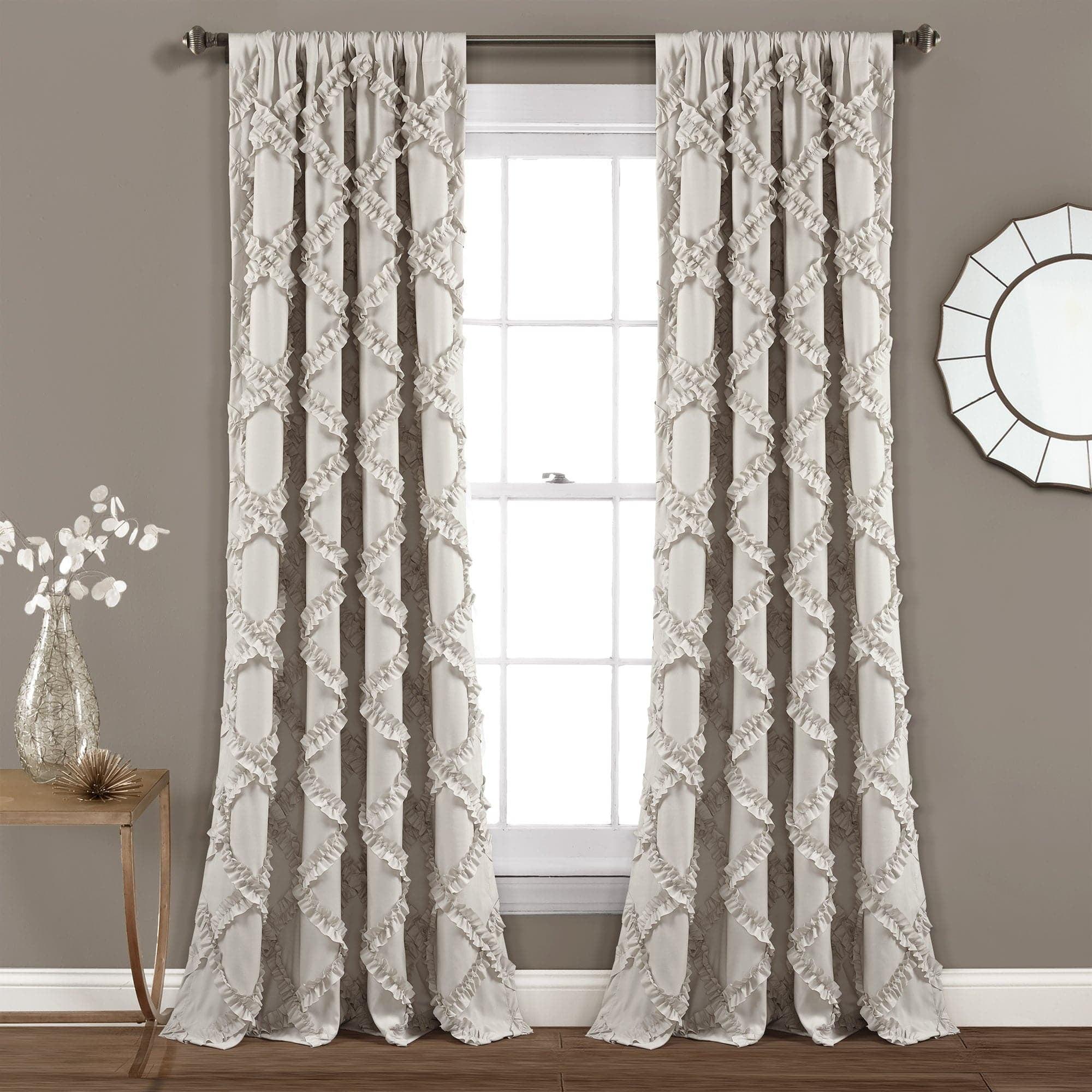 Ruffle Diamond Polyester Semi Sheer Curtain Pair (Set of 2)