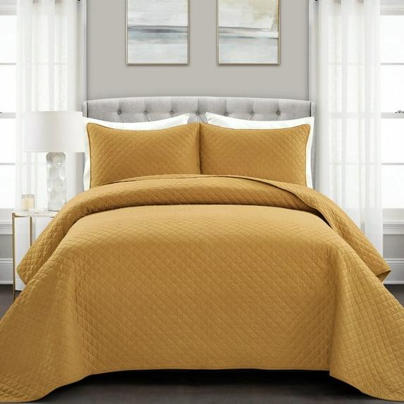 Lush Decor Solid Print Cotton Quilt Sets, Full/Queen, Yellow, 3-Pieces