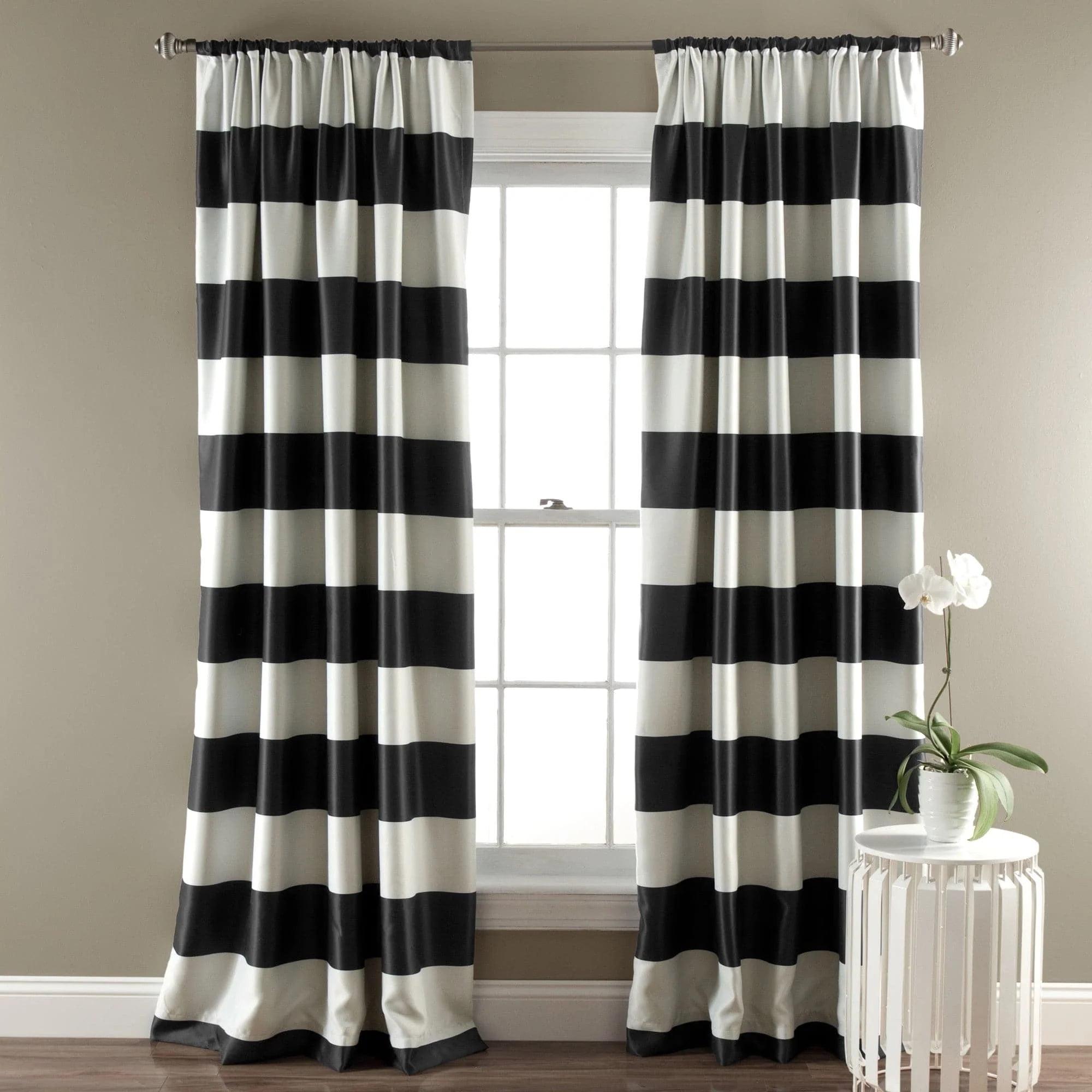 Black and Off-White Stripe Blackout Polyester Curtains