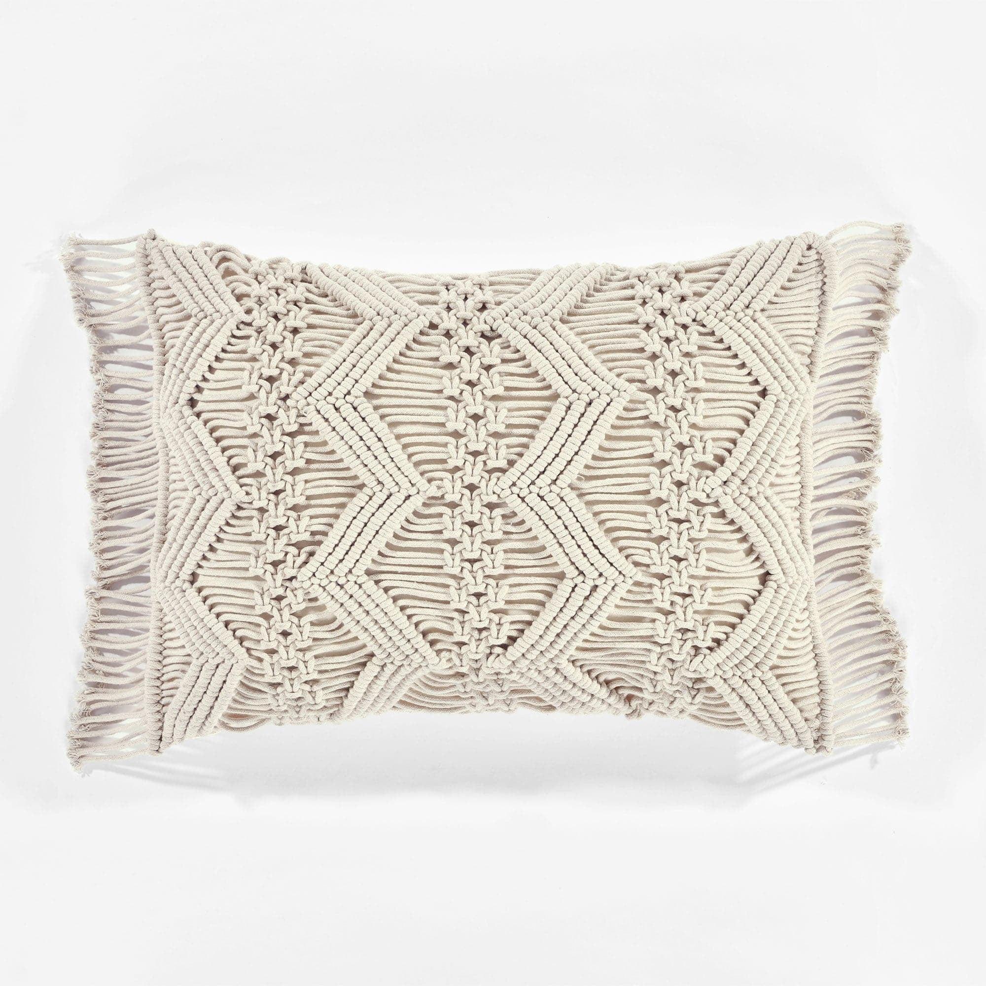 13"x20" Oversize Studio Chevron Macrame Lumbar Throw Pillow Cover with Fringes Neutral - Lush Décor: Cotton Weave, Zipper Closure
