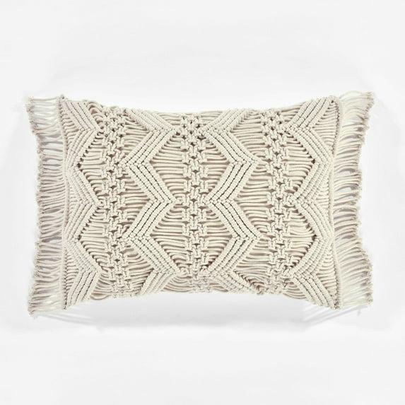13"x20" Oversize Studio Chevron Macrame Lumbar Throw Pillow Cover with Fringes Neutral - Lush Décor: Cotton Weave, Zipper Closure