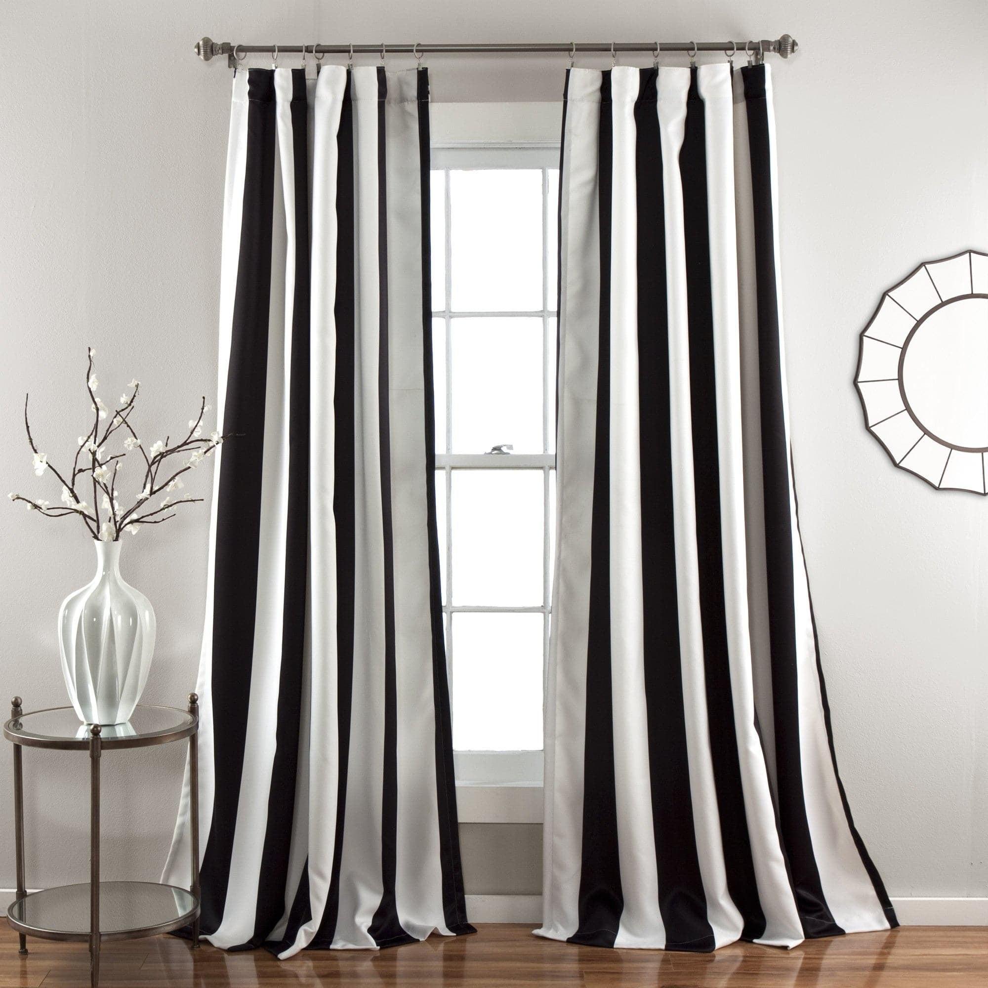 Lush Decor Wilbur Room Darkening 84" x 52" Stripe Black 3" Back Tab Rod Pocket 2-Pc Set Window Panel