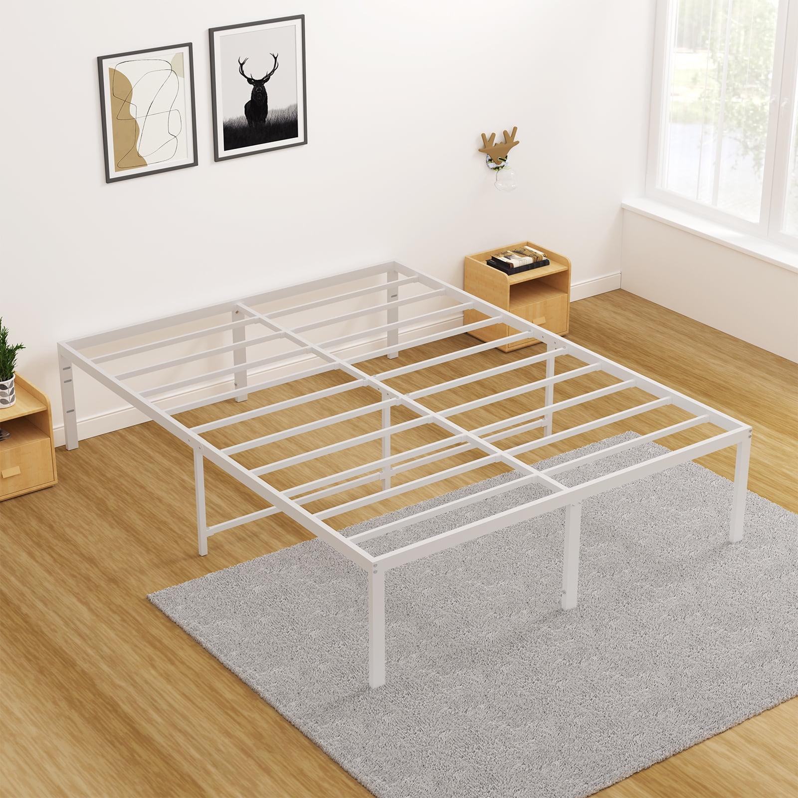 White 18-Inch Full Metal Bed Frame with Storage and Slats