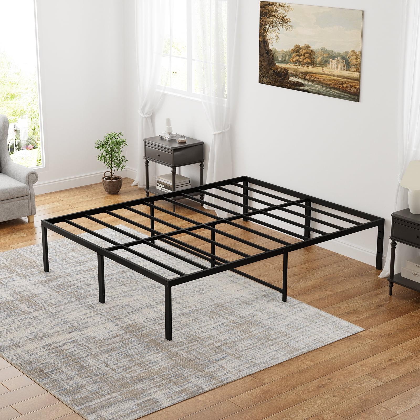 Lusimo Full Size Bed Frame 18 inch Heavy Duty Platform Metal Bed Frame Full with Attach Headboard Hole Anti Slip Support Mattress Foundation, Black