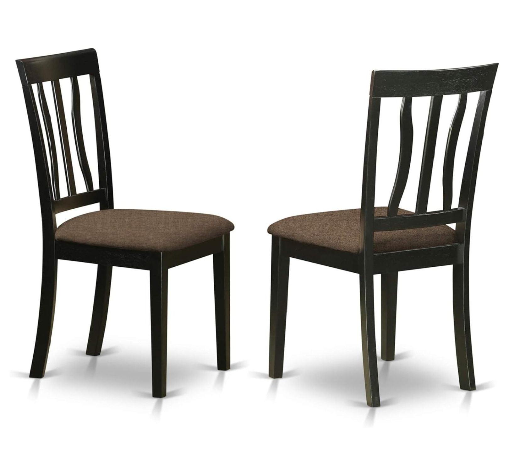 Antique Black Slatted Back Wood Dining Chairs, Set of 2