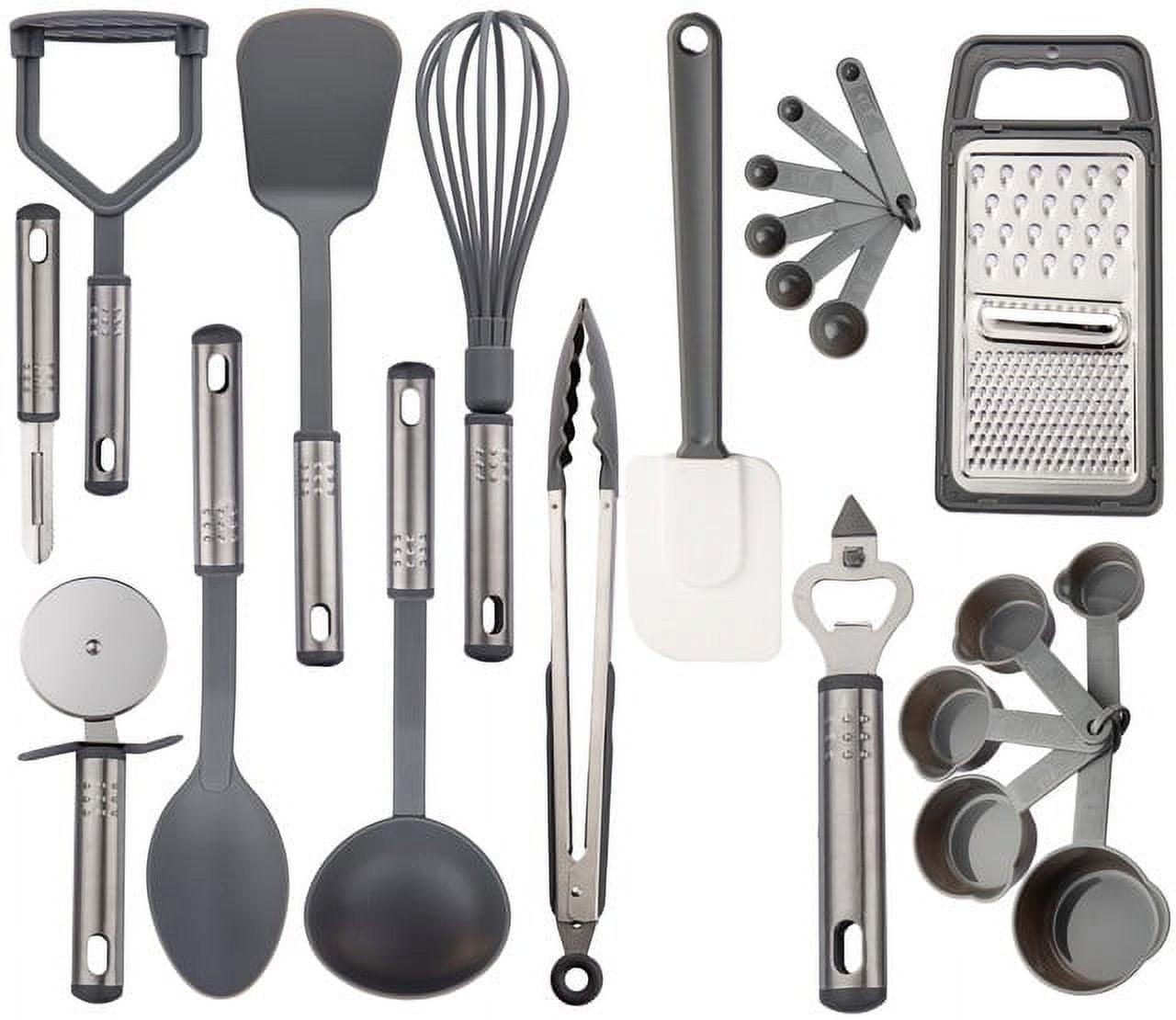 23-Piece Gray Stainless Steel and Nylon Kitchen Utensils Set