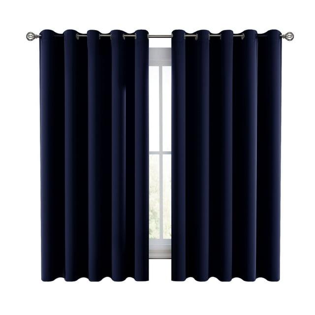 Set of 2 Blackout Curtains for Windows Room Darkening & Noise Reducing Solid Curtains - 42x63 Inch (NAVY-BLUE)