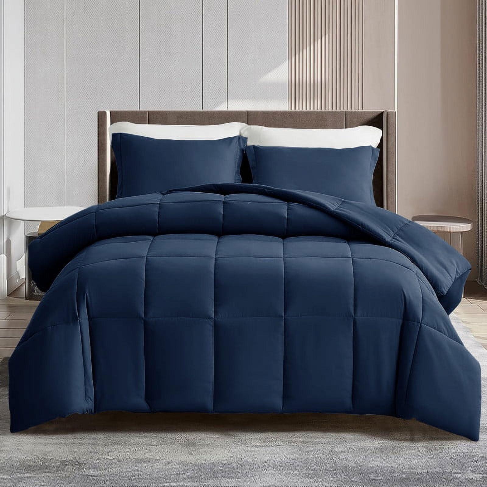 Lux Decor Collection King Comforter Duvet Insert - Box Stitched Down Alternative Single Comforter - Quilted Comforter with Corner Tabs (King, Navy Blue)