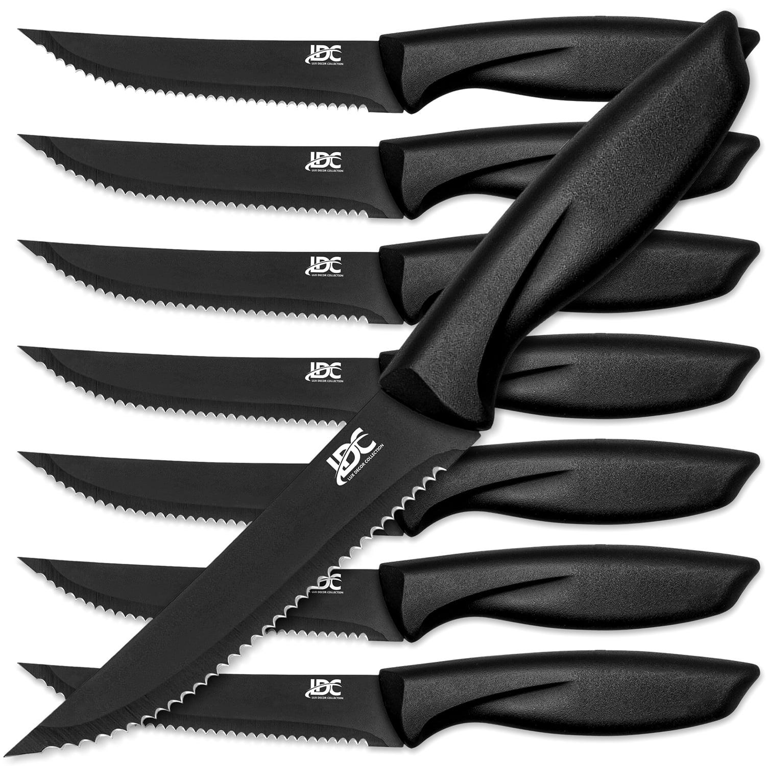 Lux Decor 8-Piece Black Stainless Steel Serrated Steak Knife Set