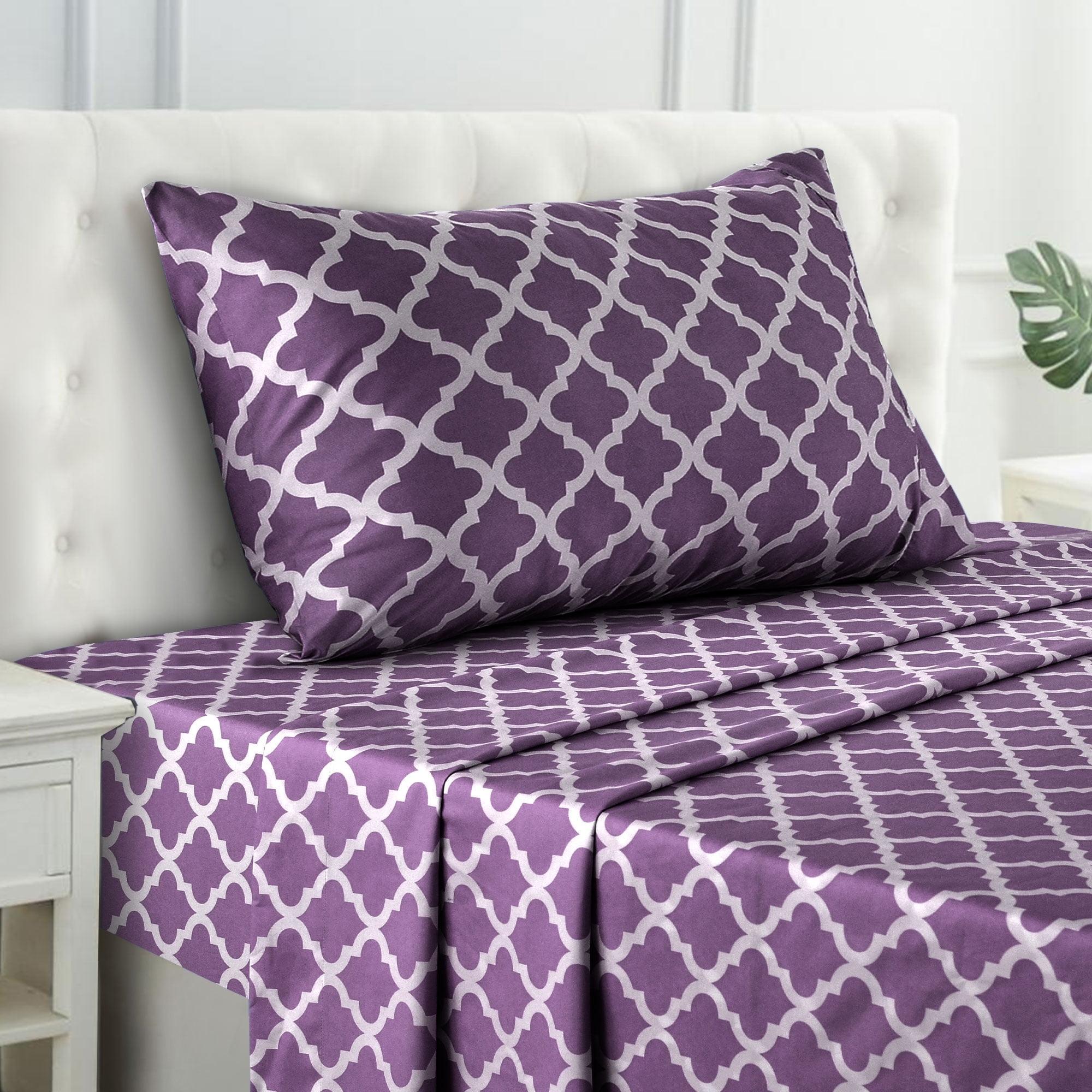 Lux Decor Collection 1800 Series Soft Microfiber Bed Sheets Set Geometric Quatrefoil Bedding