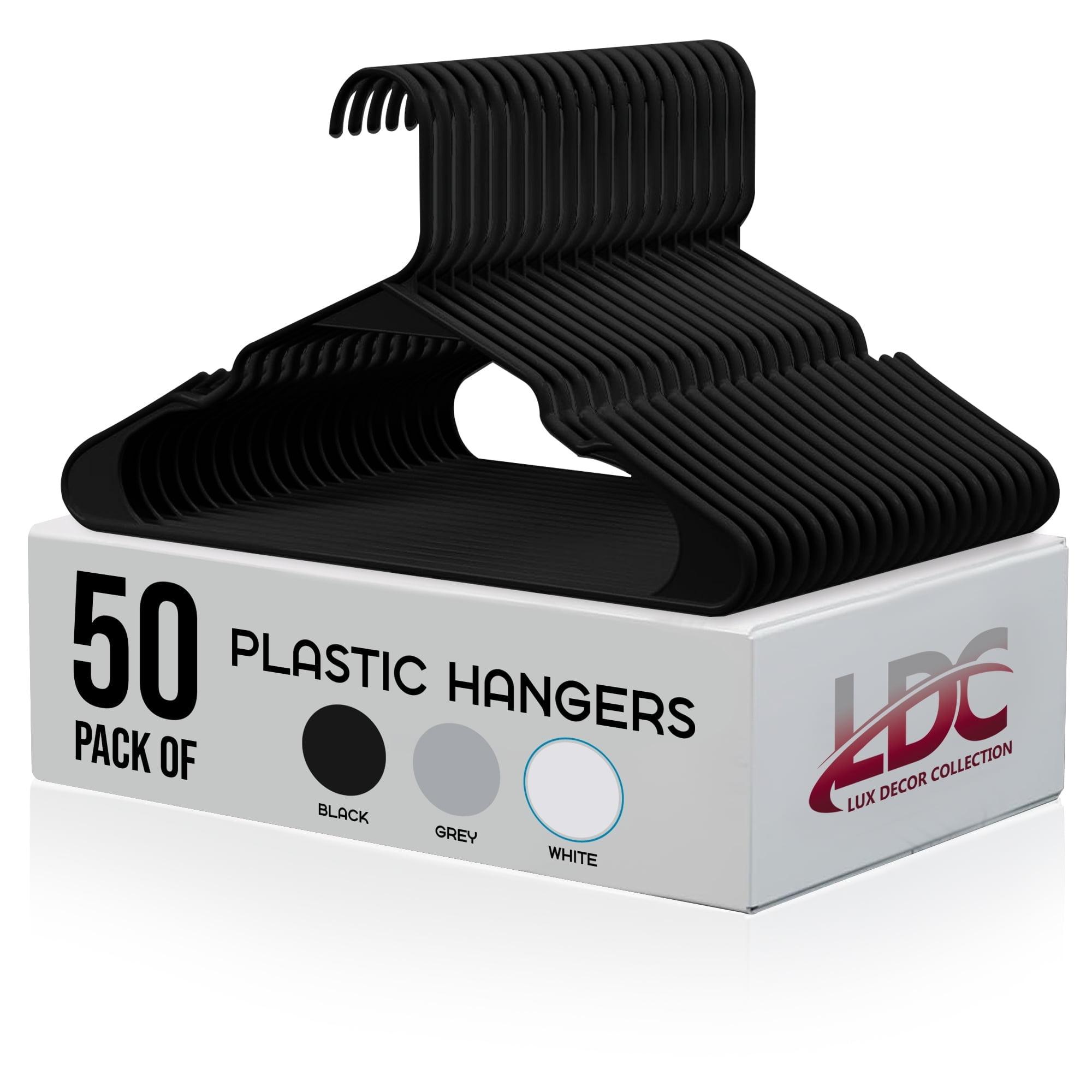 Lux Decor Collection Plastic Hangers Pack of 50, Non-Slip Coat and Shirt Hangers - Black