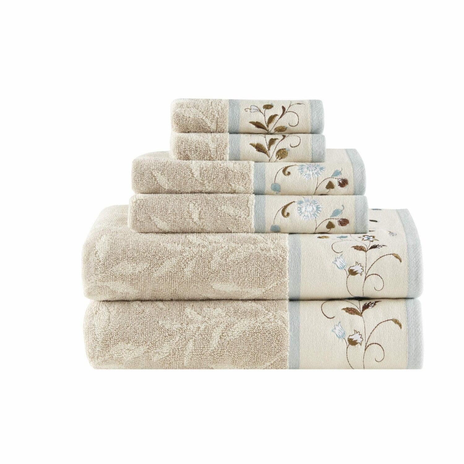 Serene Blue and Beige Cotton Jacquard 6-Piece Towel Set