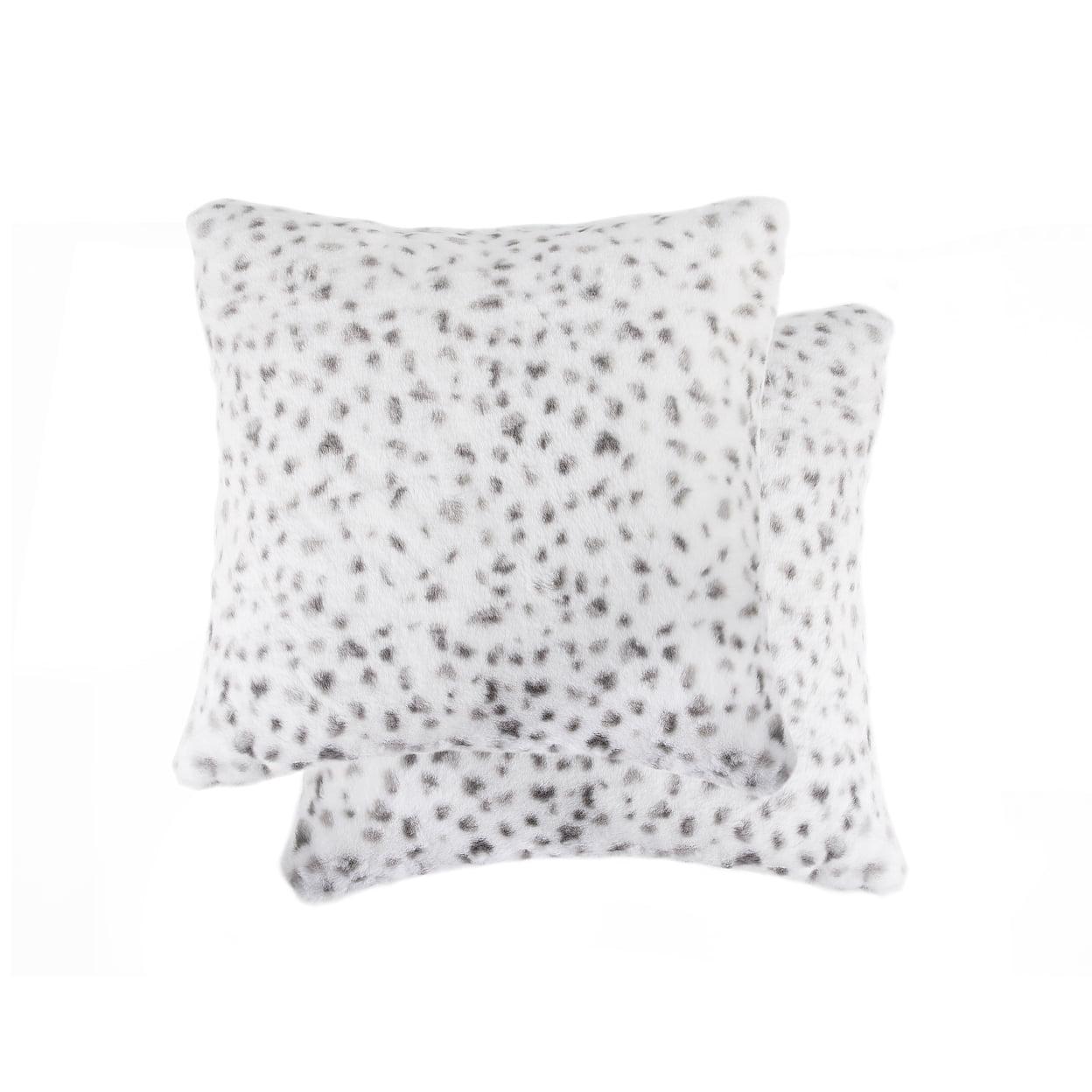 Snow Leopard Faux Fur 18" Square Pillow Set