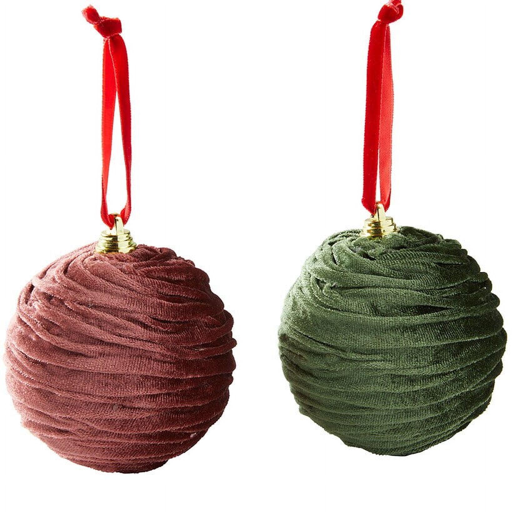 Burgundy and Dark Green Ruffled Ball Ornaments Set