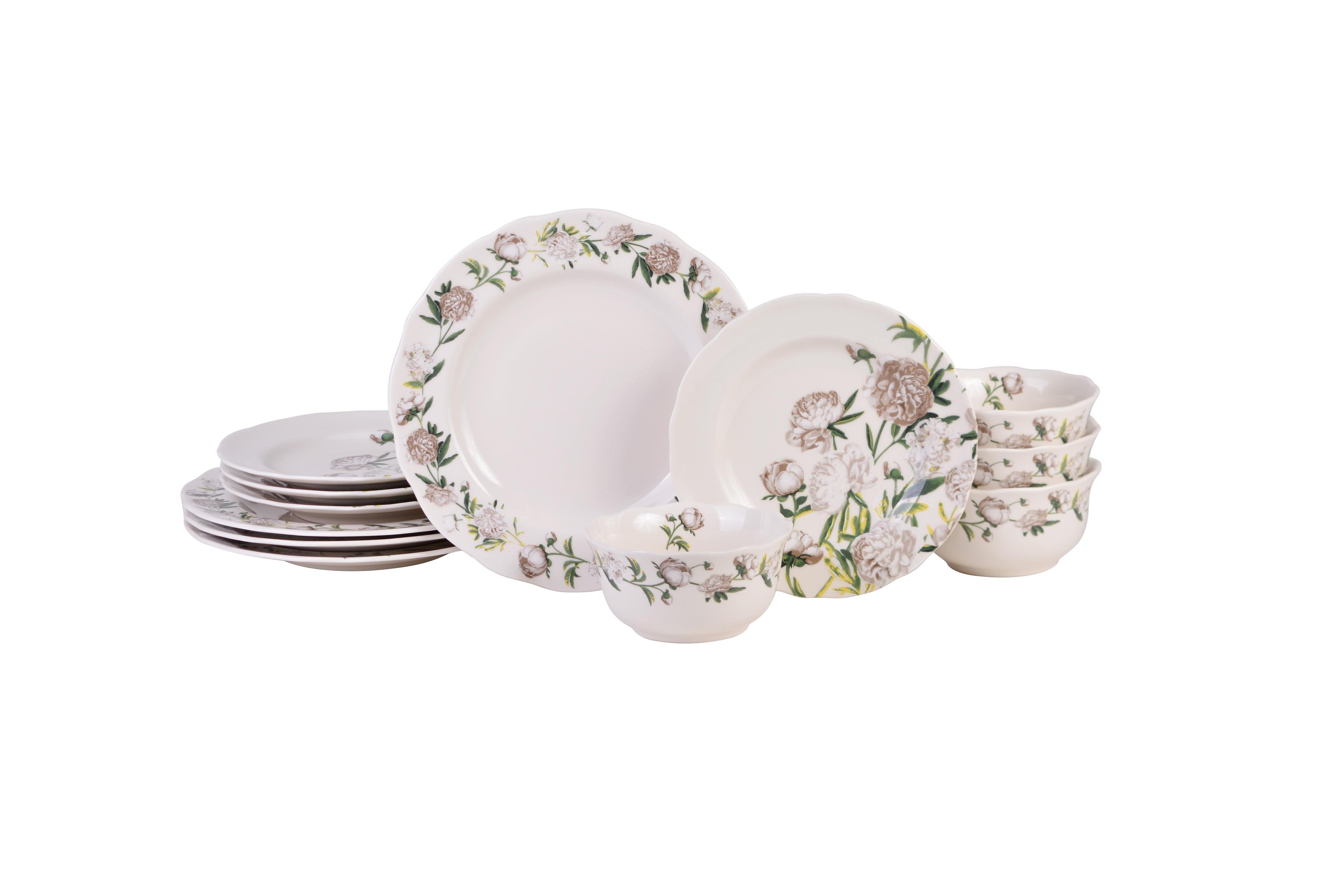 White Floral Porcelain 12-Piece Dinnerware Set