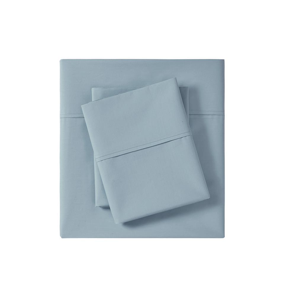 Queen Blue Cotton Percale Sheet Set