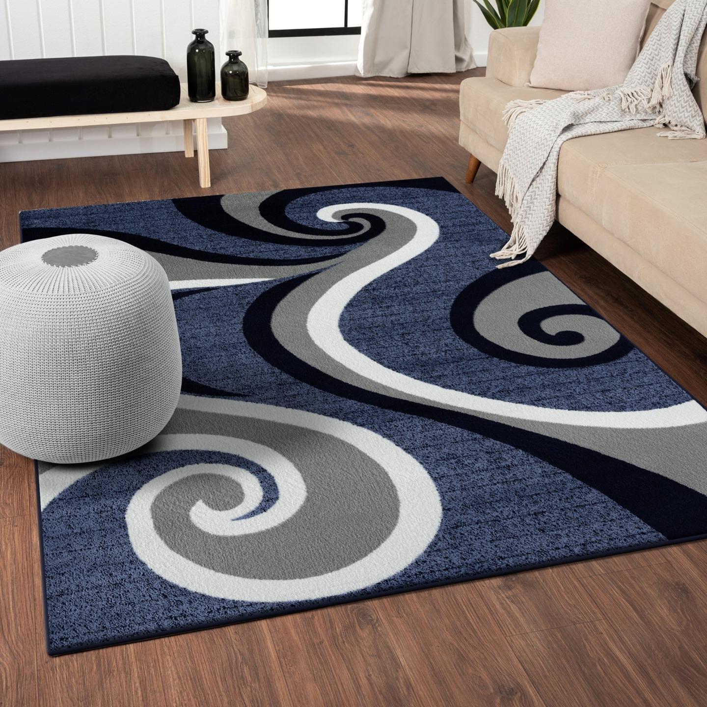 Luxe Weavers Contemporary Abstract Geometric Swirl Area Rug, Blue 5x7