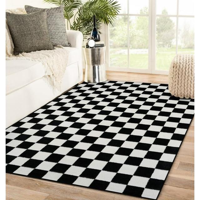 Luxe Weavers Checkered Black and White Geometric 8x10 Area Rug