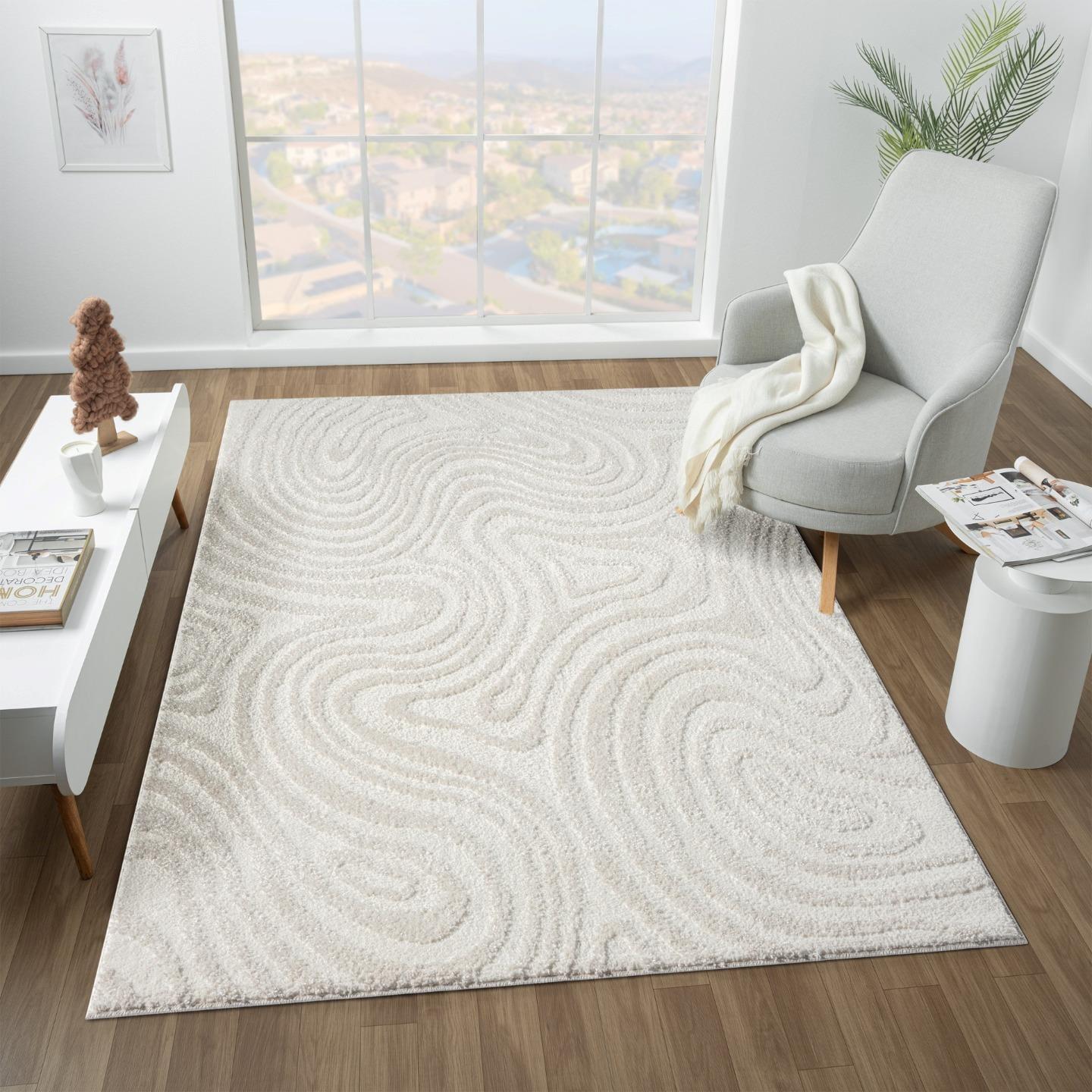 Luxe Weavers Geometric Swirl Cream Area Rug