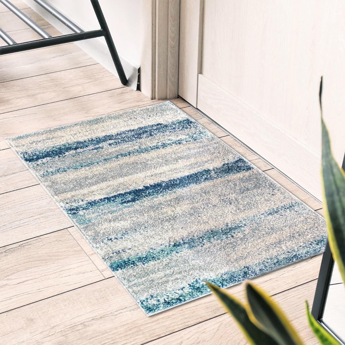 Abstract Blue/Beige/Gray Area Rug