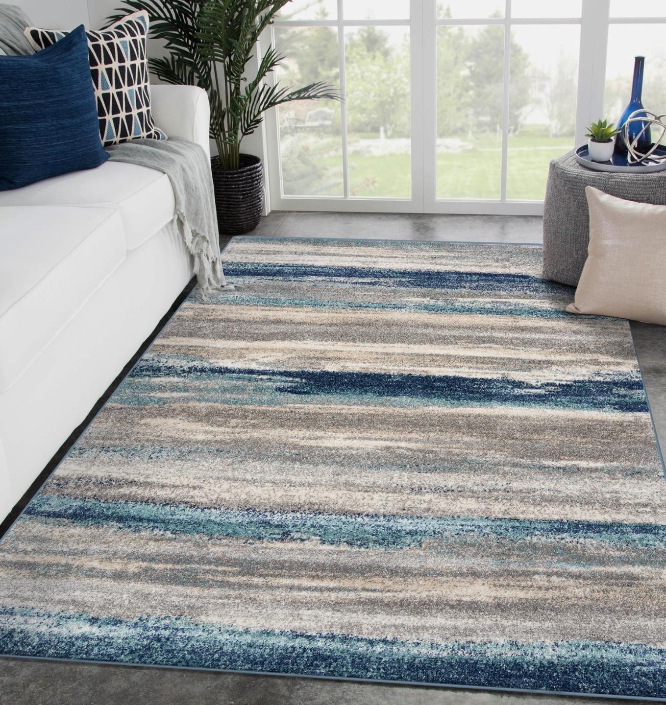 Blue and Gray Abstract Easy Care Area Rug