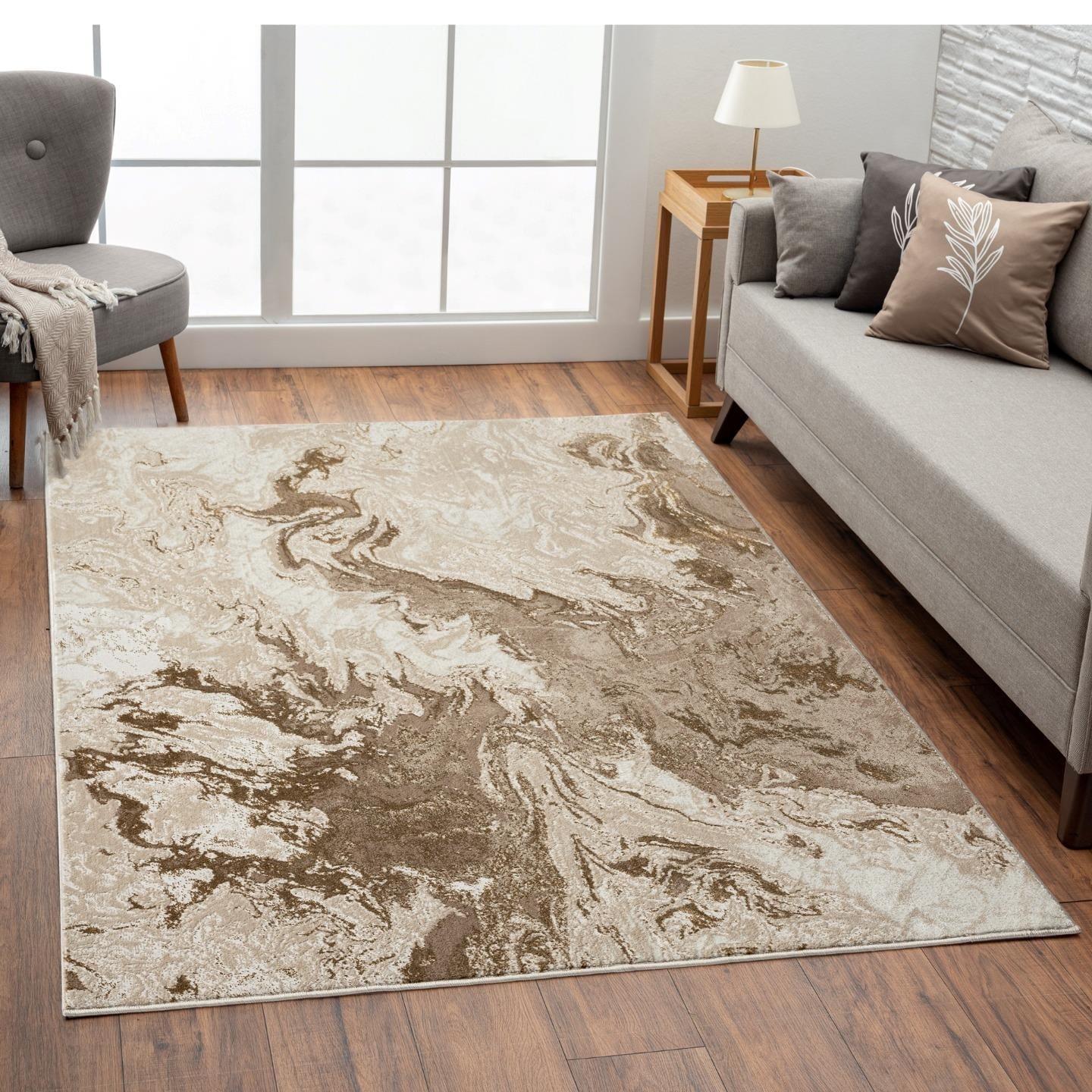 Luxe Weavers Marble Swirl Abstract Area Rug, Beige 5x7