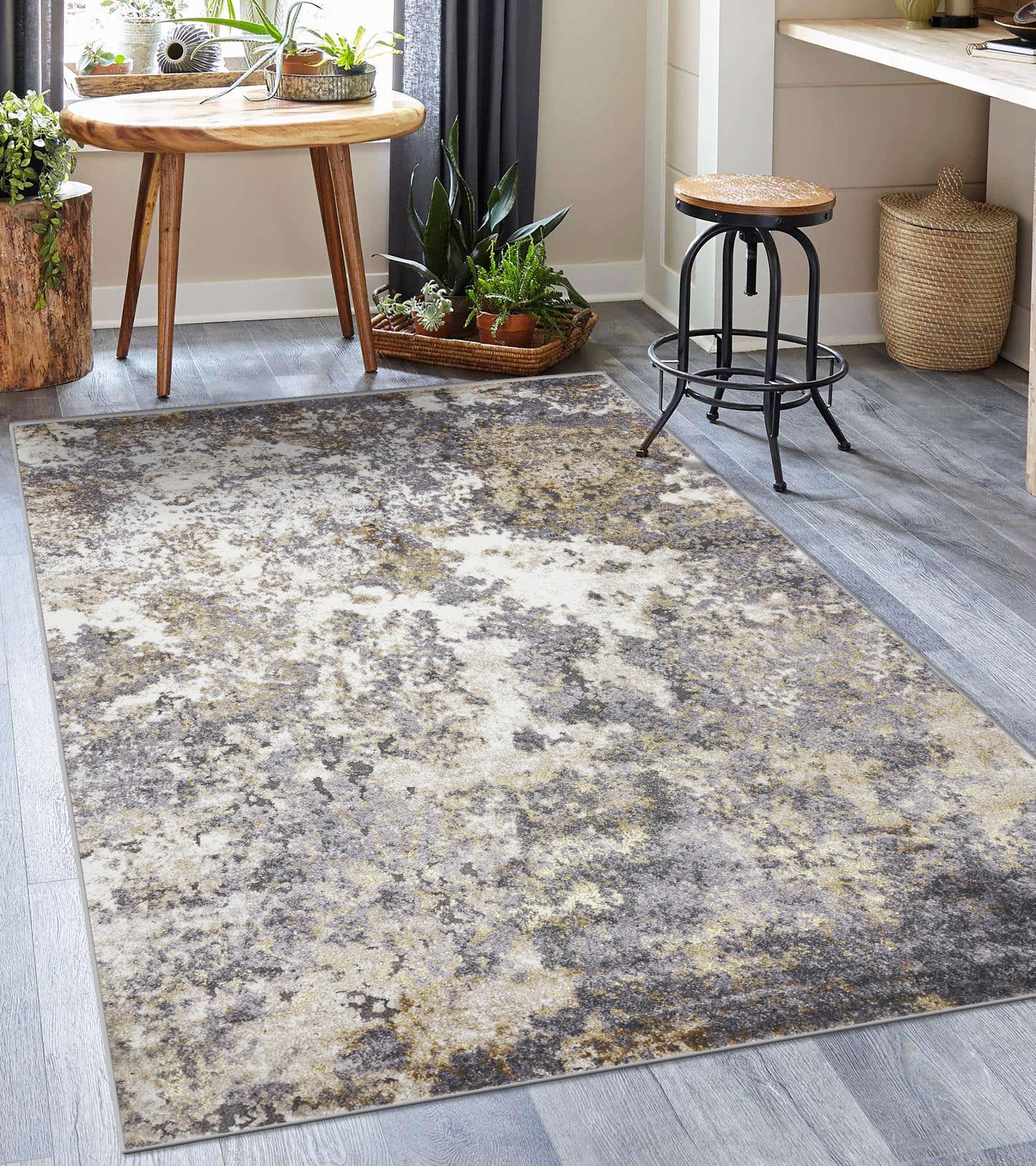 Gray and Beige Abstract 5' x 7' Synthetic Area Rug