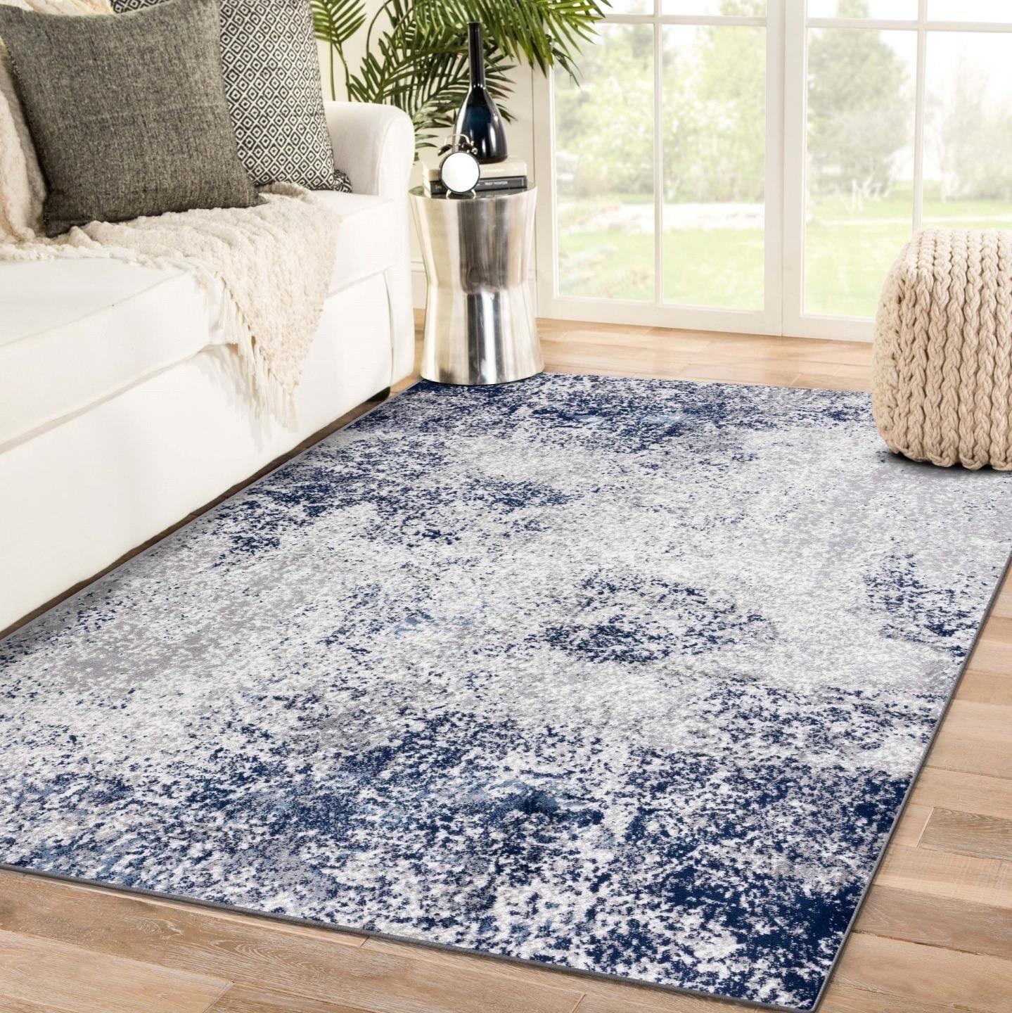 Blue and Gray Abstract 5' x 7' Synthetic Area Rug