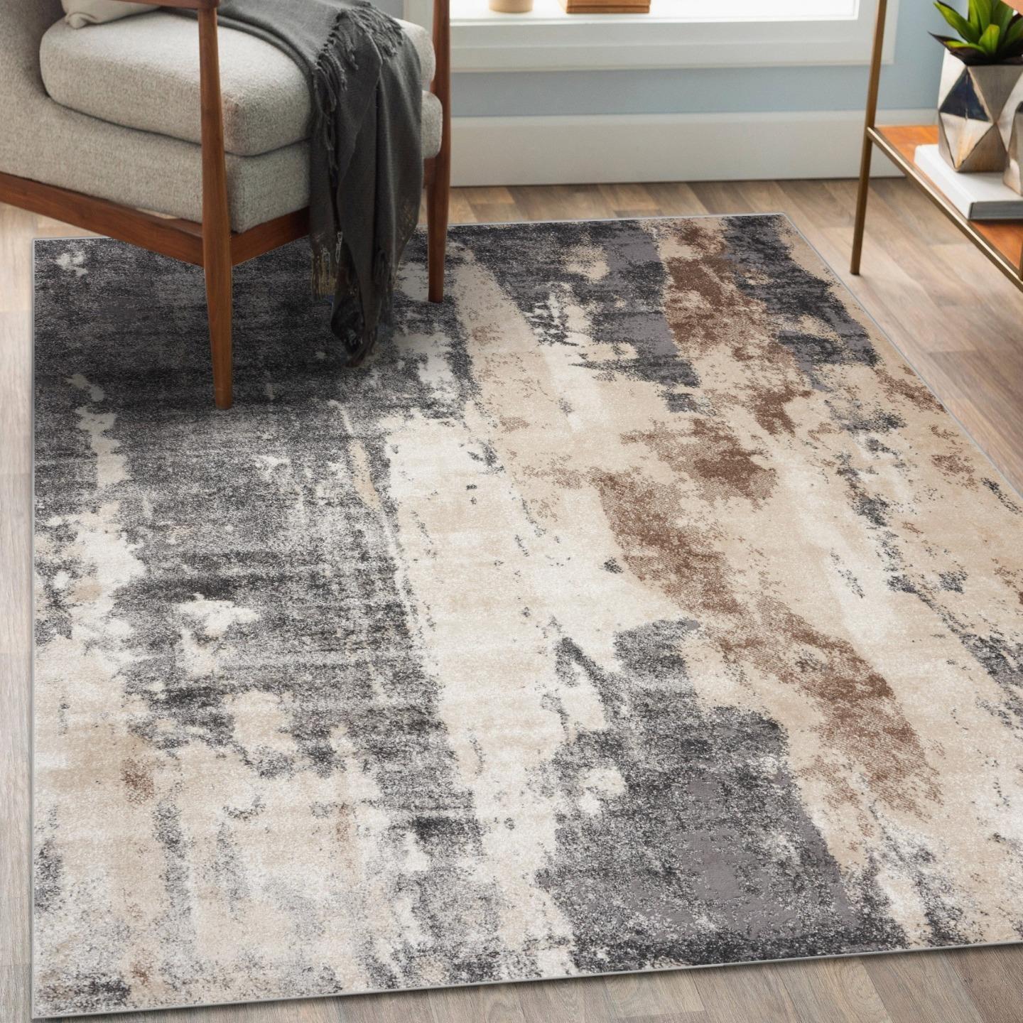 Elysian Abstract Gray Synthetic 9' x 12' Area Rug