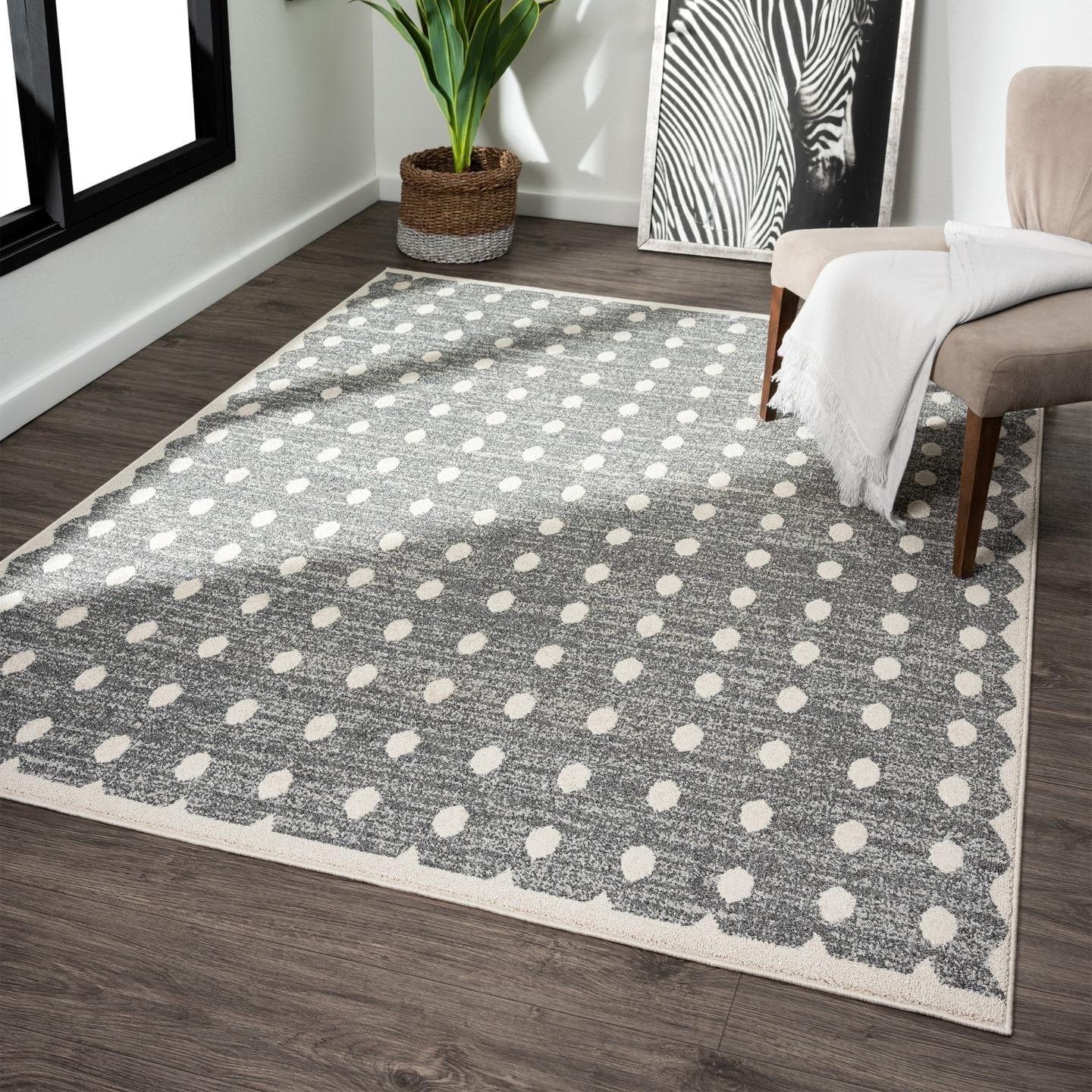 Aldwyn Geometric Machine Woven Polypropylene Area Rug in Anthracite