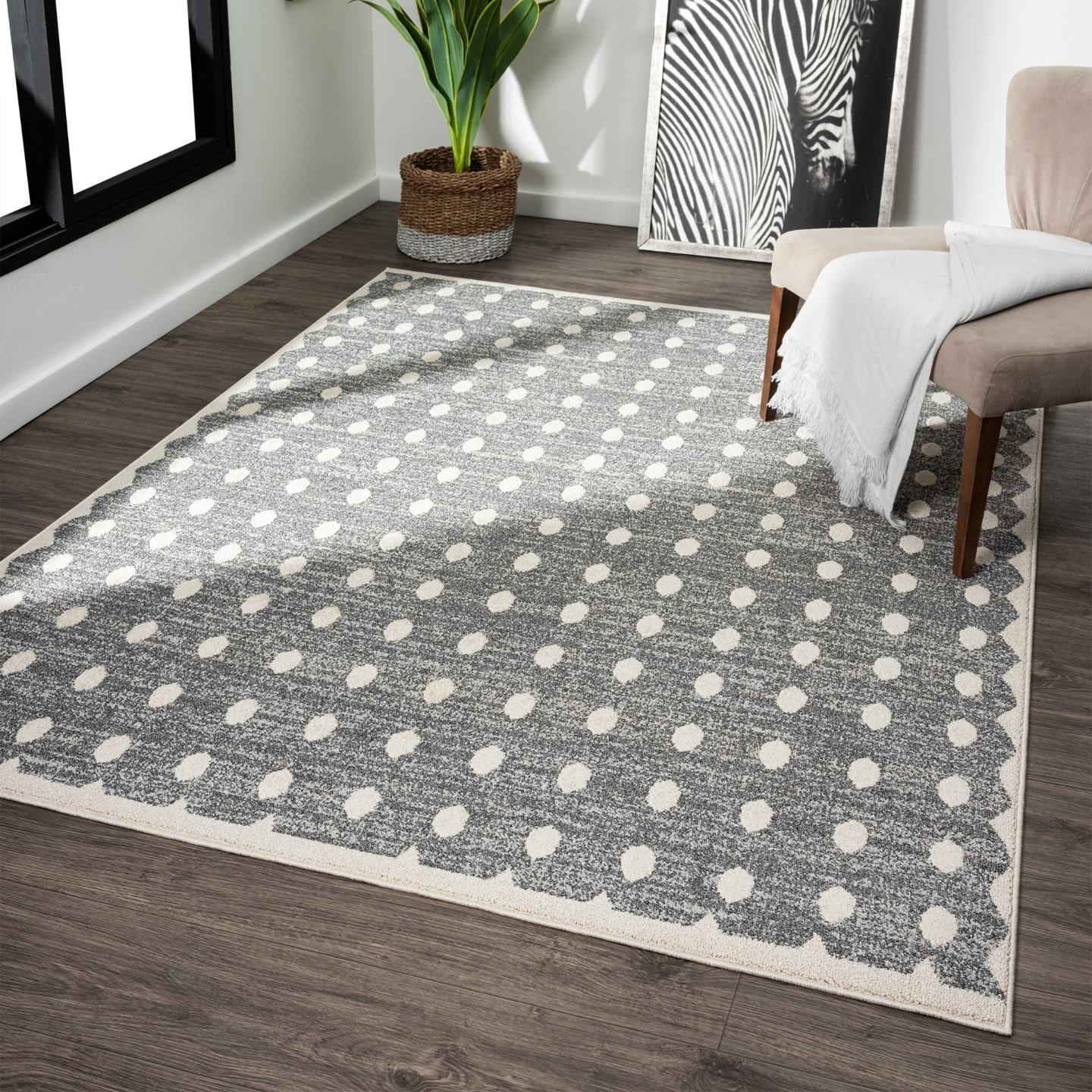 Anthracite Geometric Dots 2x3 Stain-Resistant Area Rug