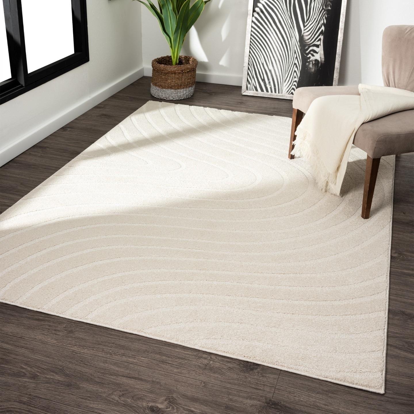 Luxe Weavers Abstract Wave Cream 8x10 Area Rug for Living Room